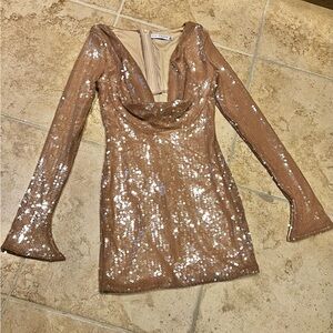 Nude sequins long sleeve dress